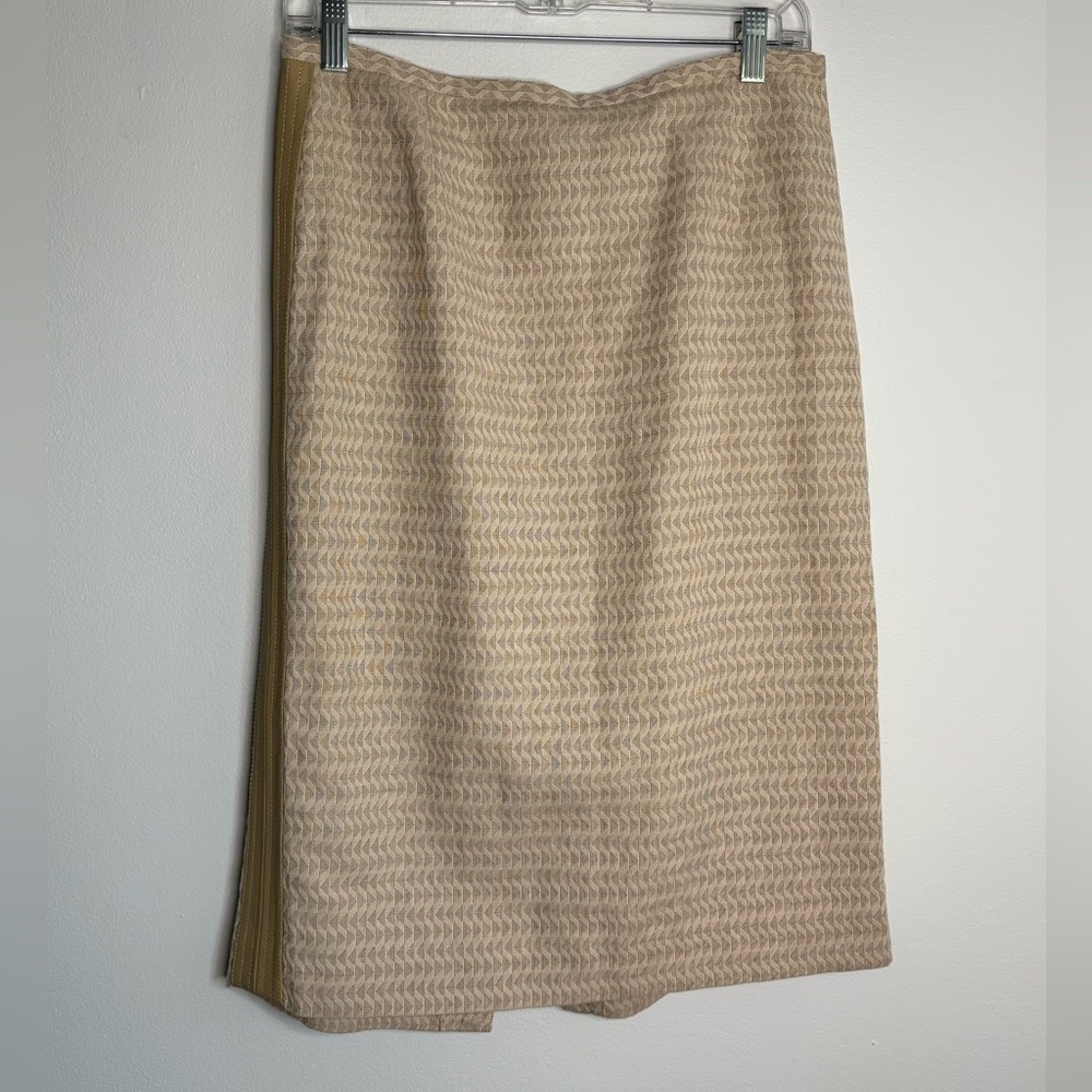 VTG/NWT Doncaster Skirt Suit Set, Size 10, Stunning Tan/Cream w/ Leather Trim - Picture 11 of 16